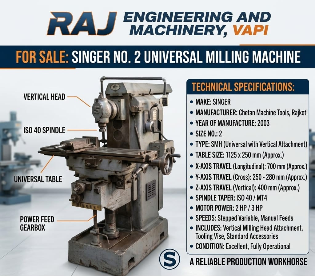 Singer No. 2 universal milling machine details supplied for enquiry