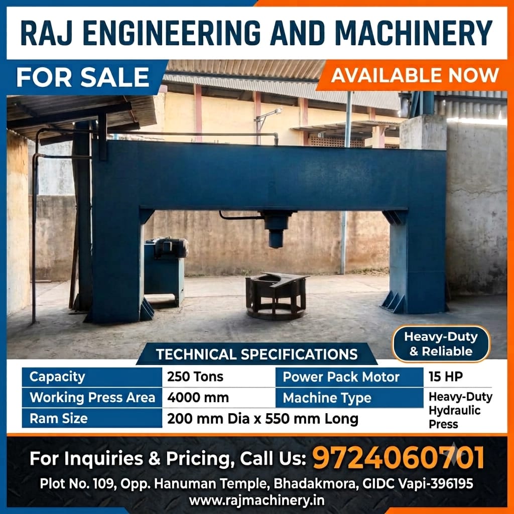 250 Ton hydraulic press with 4000 mm working press area, Vapi